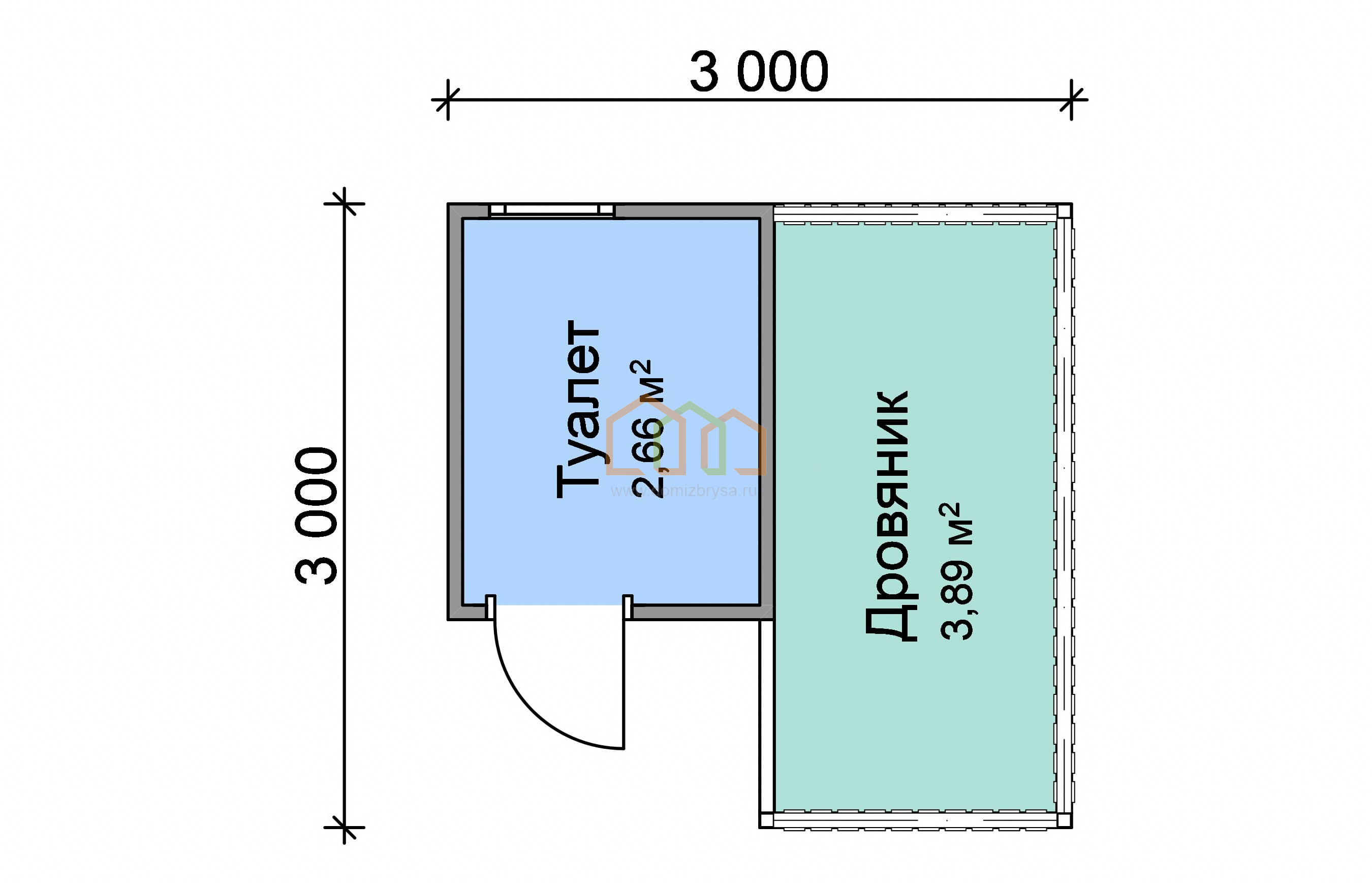 Угловой хозблок с туалетом и дровником 3x3 (9 м²), цена 182500 руб. под  ключ в Талдоме